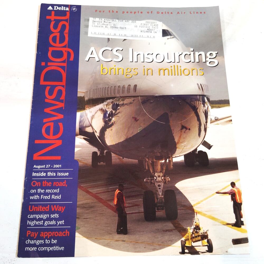 Delta News Digest - August 27, 2001 - ACS Insourcing - Vintage Airline Magazine